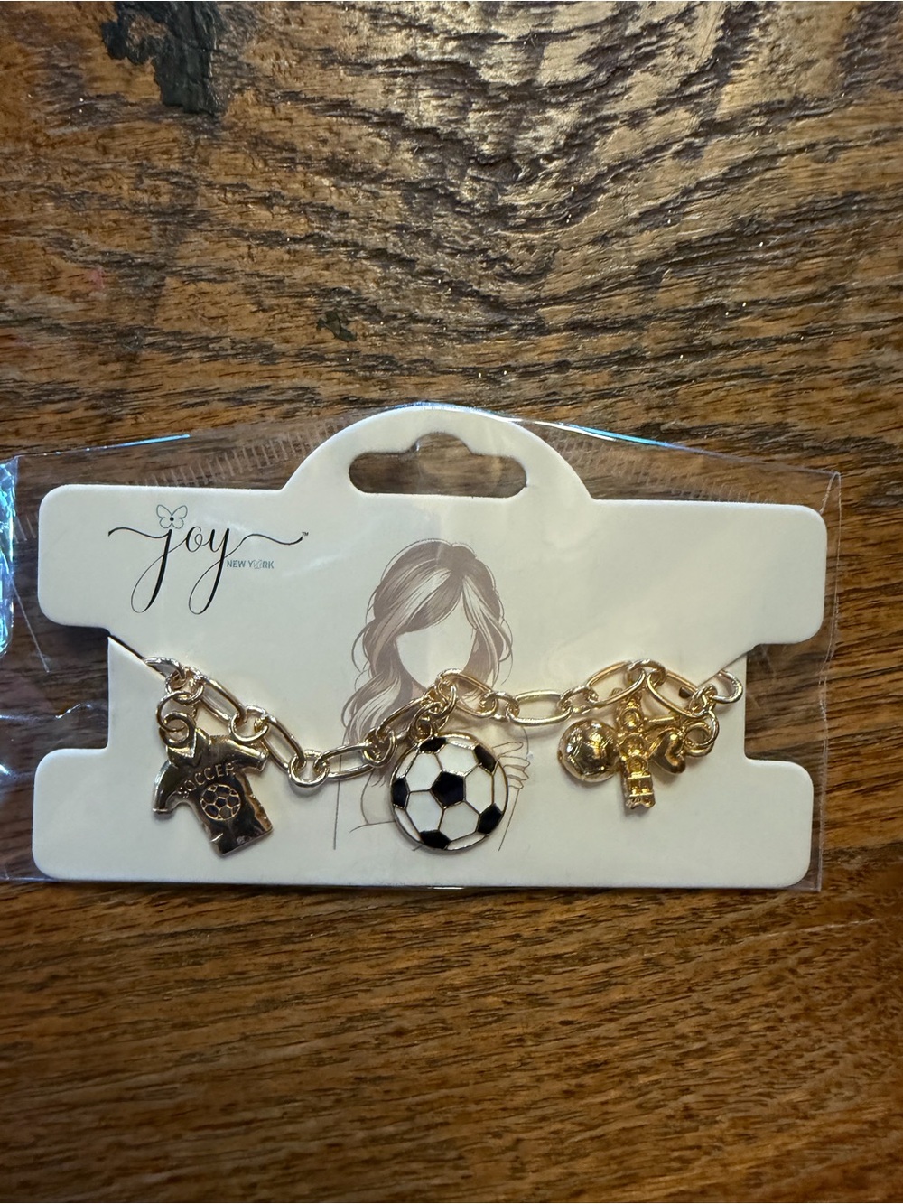 Gold Soccer Charm Bracelet with Black & White Enamel Ball